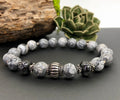MossberryandStone Sterling Picasso Jasper Beaded Bracelet Unisex Gray