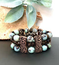 MossberryandStone Agate and Bronzite Beaded Stretch Bracelet 1in Wide