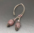 MossberryandStone Pink Strawberry Quartz Sterling Silver Dangle Earrings Beaded