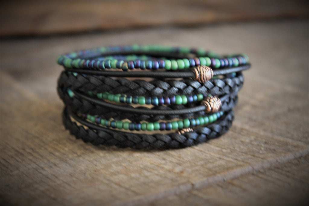 Men's Braided Leather Wrap Bracelet: Beaded Boho Style