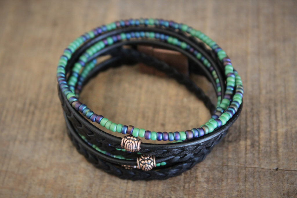 Men's Braided Leather Wrap Bracelet: Beaded Boho Style