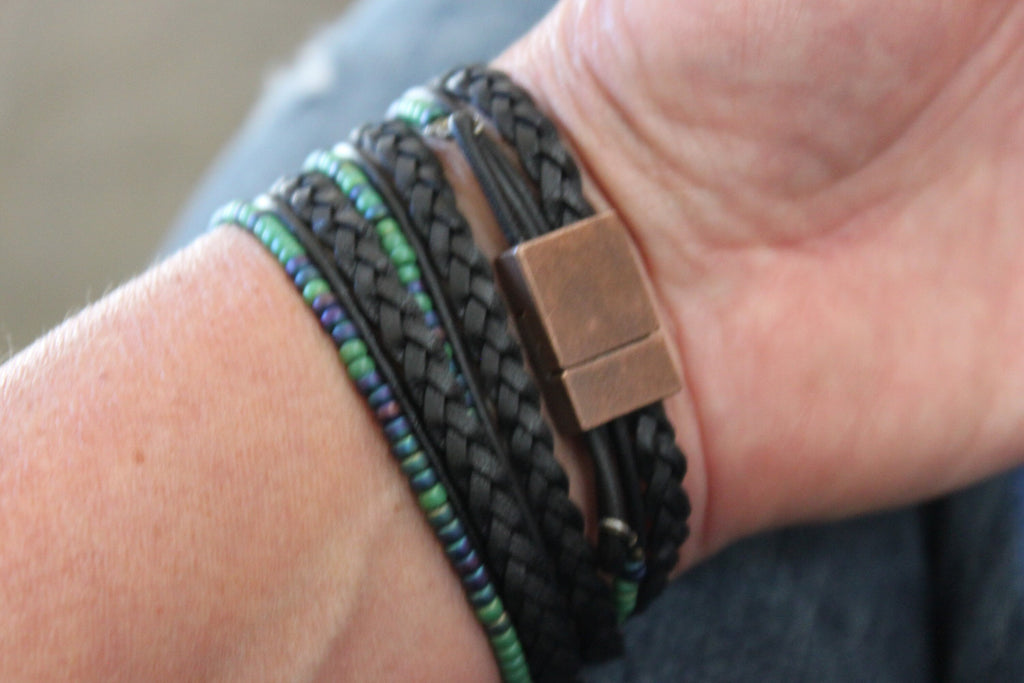 Men's Braided Leather Wrap Bracelet: Beaded Boho Style