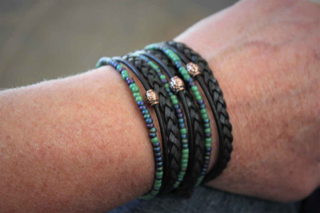 Men's Braided Leather Wrap Bracelet: Beaded Boho Style