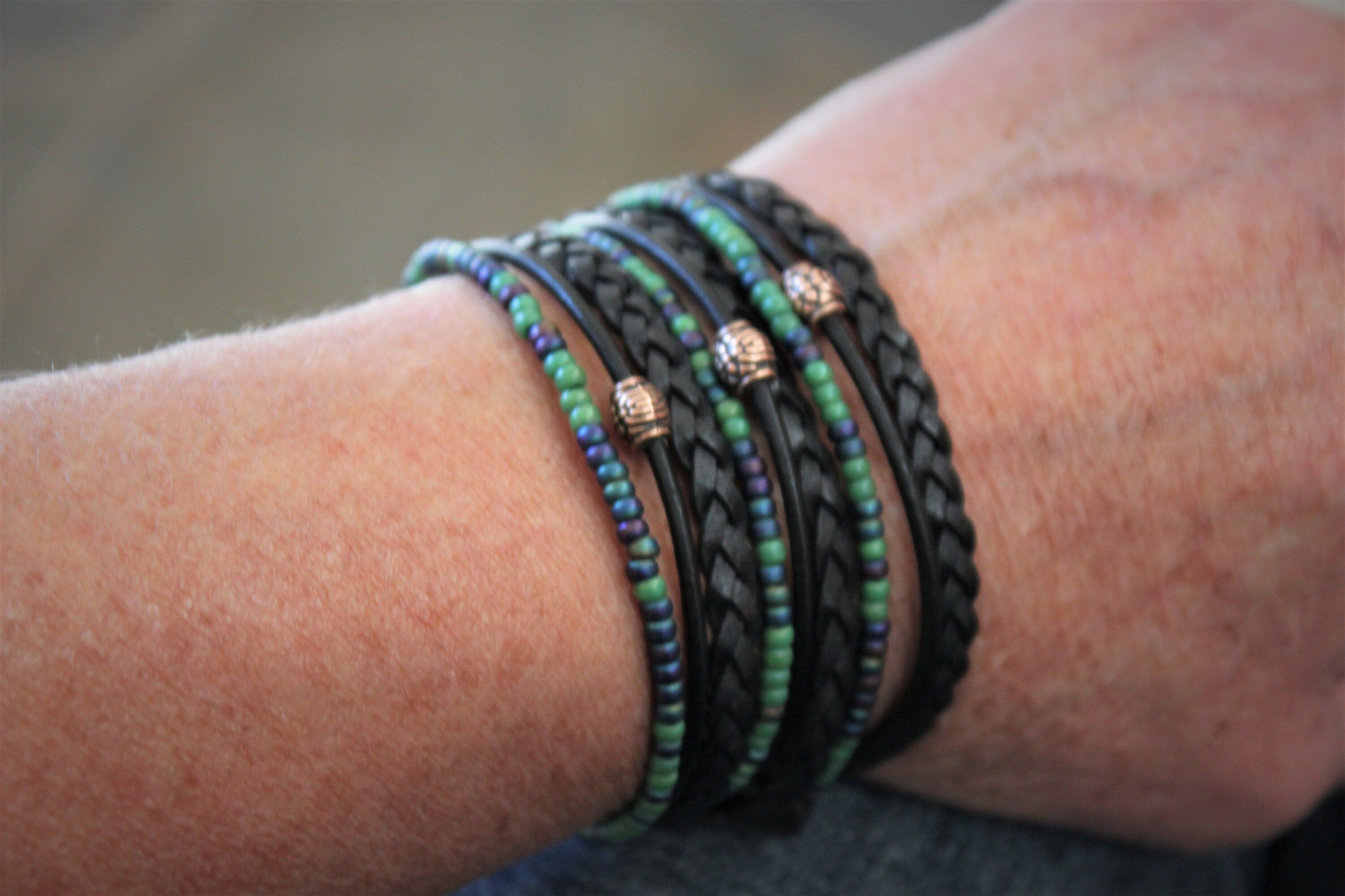 Men's Braided Leather Wrap Bracelet: Beaded Boho Style