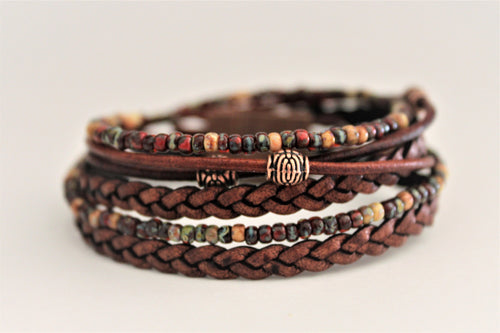 BohoWrapFrancesca Boho Leather Wrap Bracelet Miyoki Seed Beads Magnetic Clasp