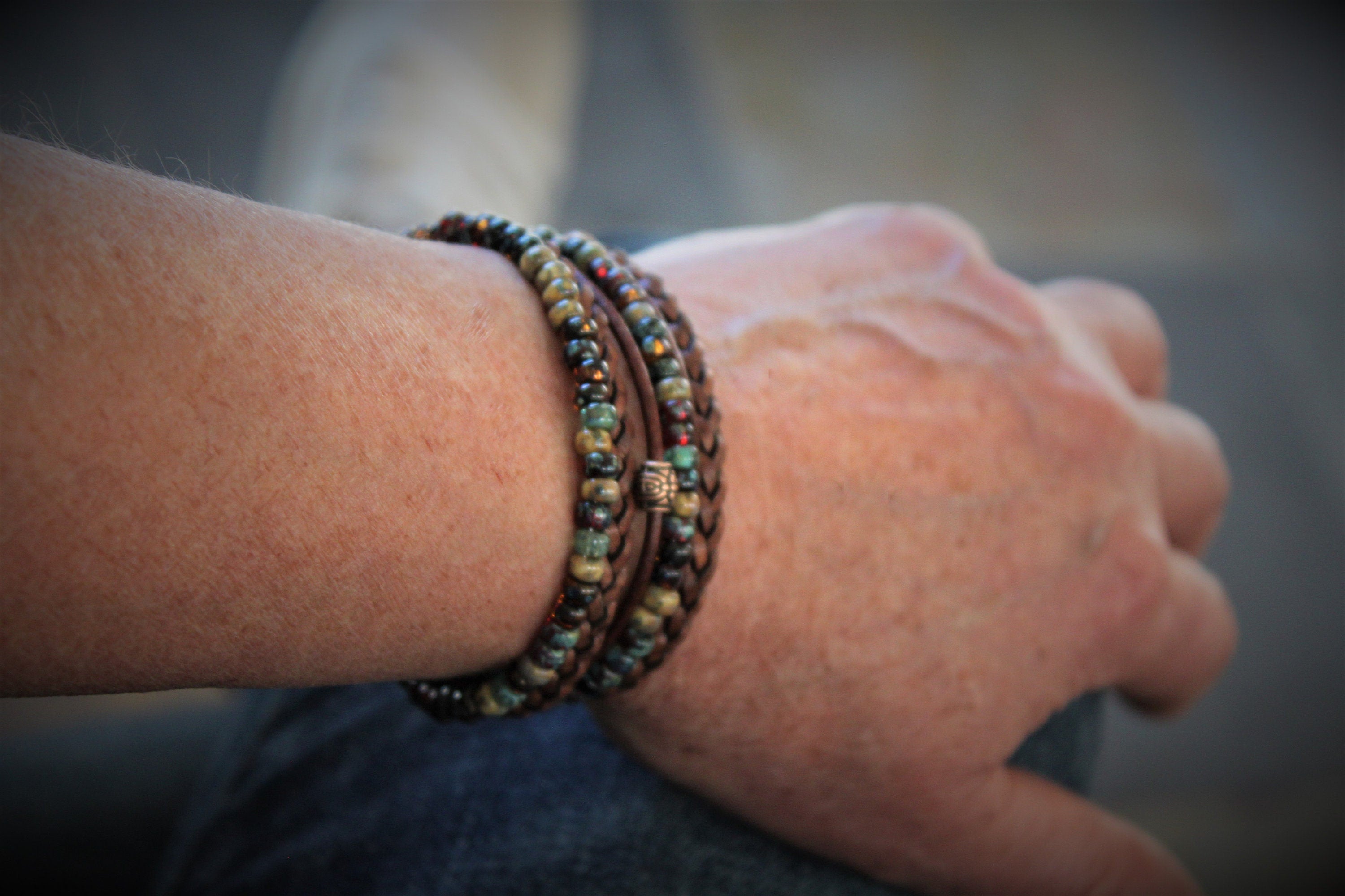 BohoWrapFrancesca Boho Leather Wrap Bracelet Braided Napa Miyuki Beads