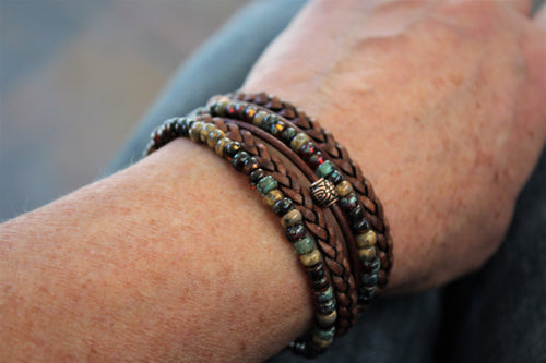 BohoWrapFrancesca Boho Leather Wrap Bracelet Braided Napa Miyuki Beads