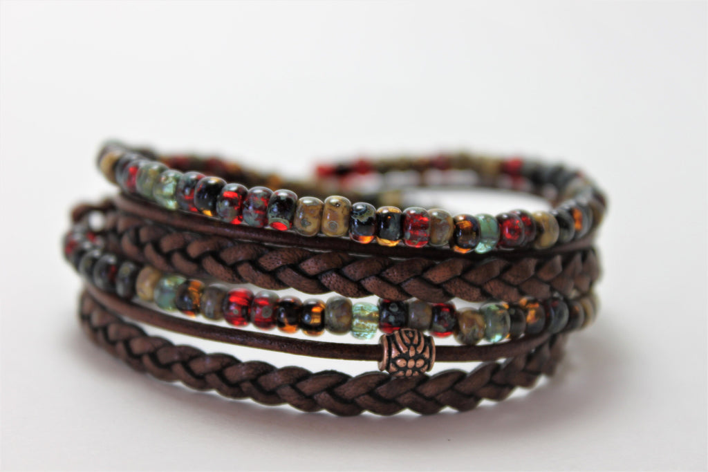 BohoWrapFrancesca Boho Leather Wrap Bracelet Braided Napa Miyuki Beads