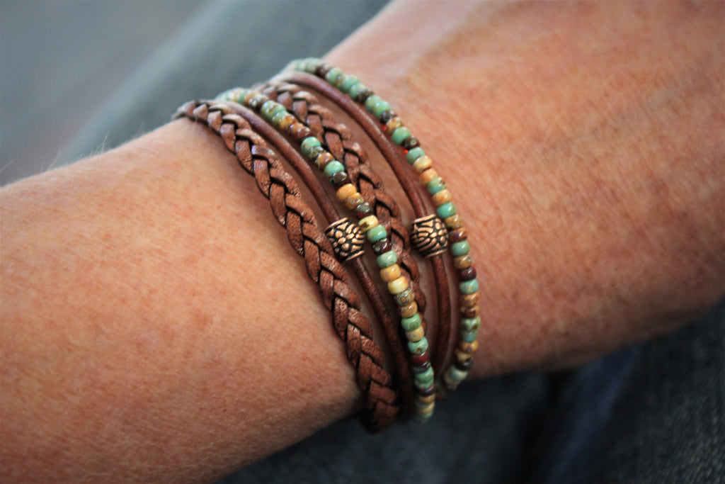 BohoWrapFrancesca Leather Wrap Bracelet Turquoise Beaded Boho