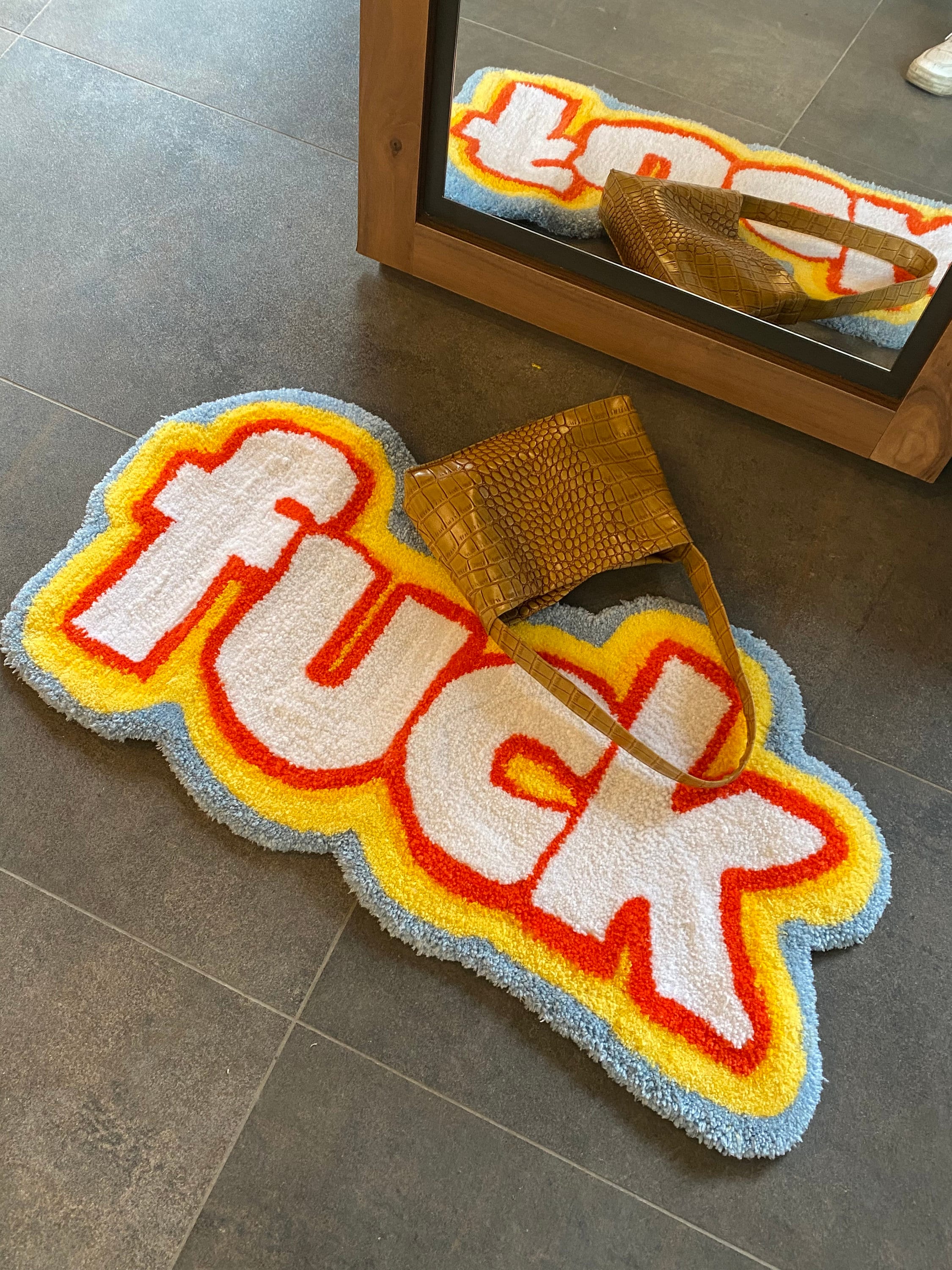 OrnnWorks Rainbow 'F*ck' Fluffy Tufted Rug Customized Design