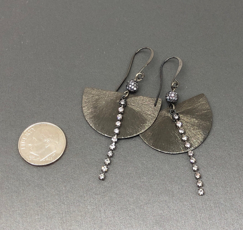 MossberryandStone Half Moon Gunmetal Sparkle Earrings CZ Crystal