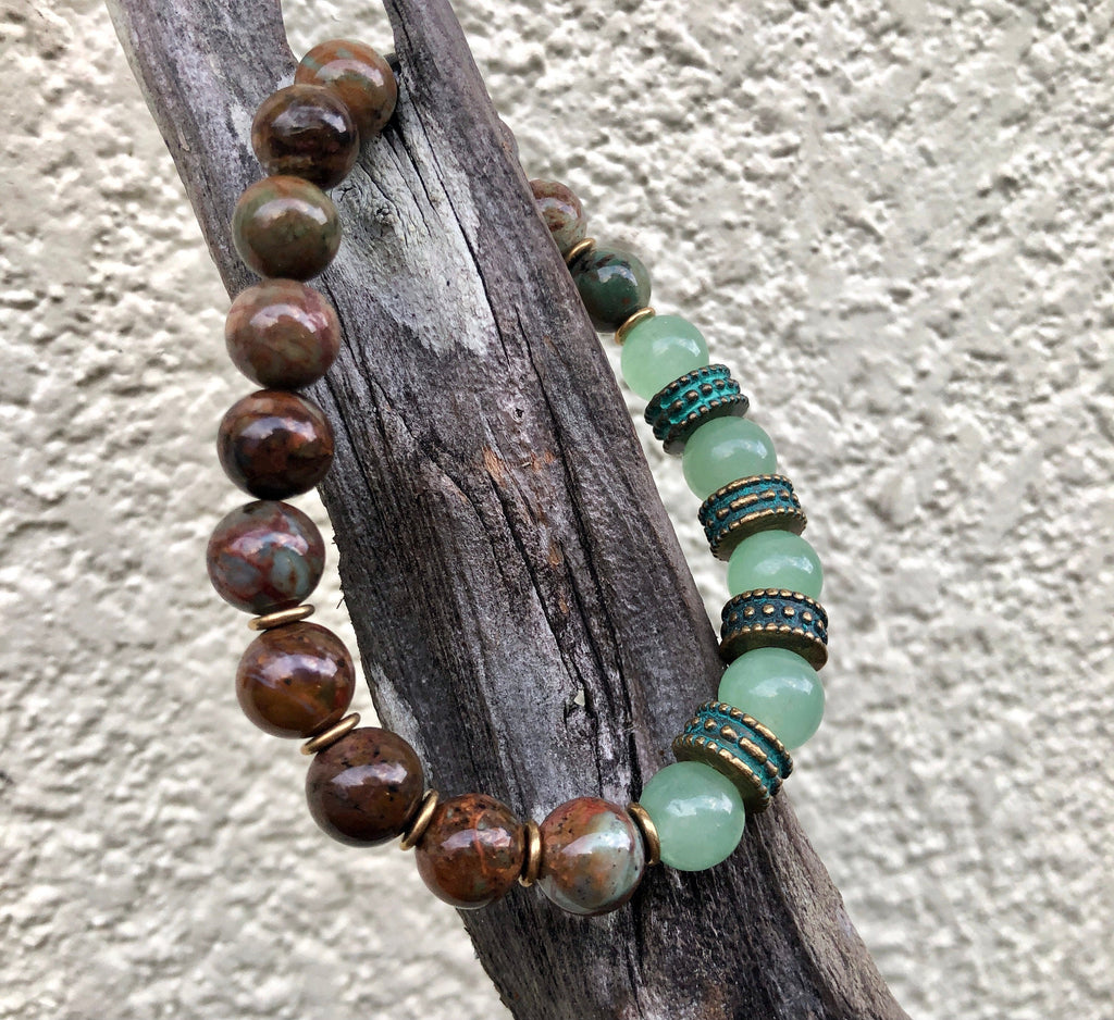 MossberryandStone Chinese Turquoise Aventurine Beaded Bracelet 10mm Unisex