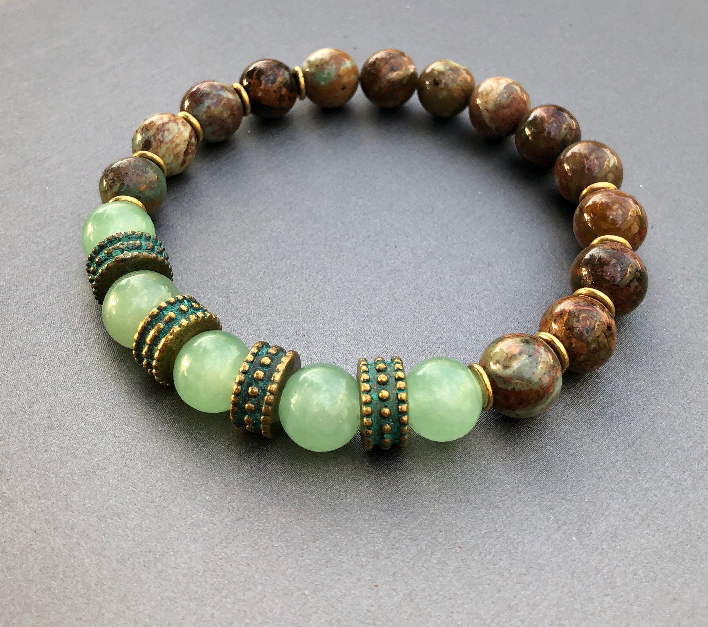 MossberryandStone Chinese Turquoise Aventurine Beaded Bracelet 10mm Unisex