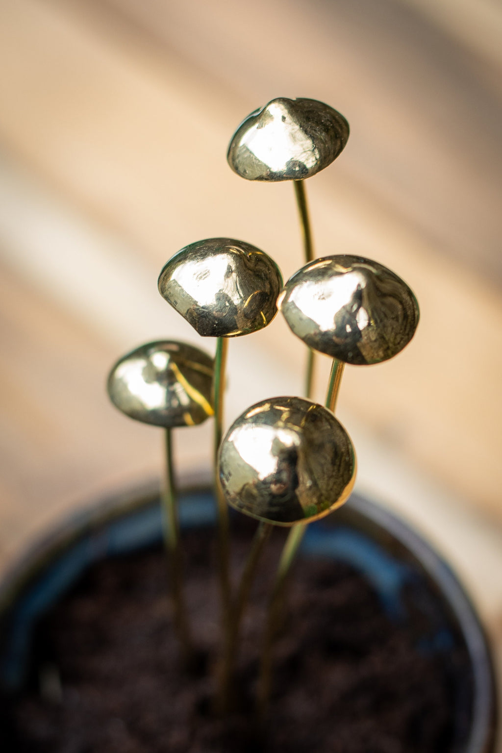 GazRye Handcrafted Brass Mushroom Garden Decoration Single Piece