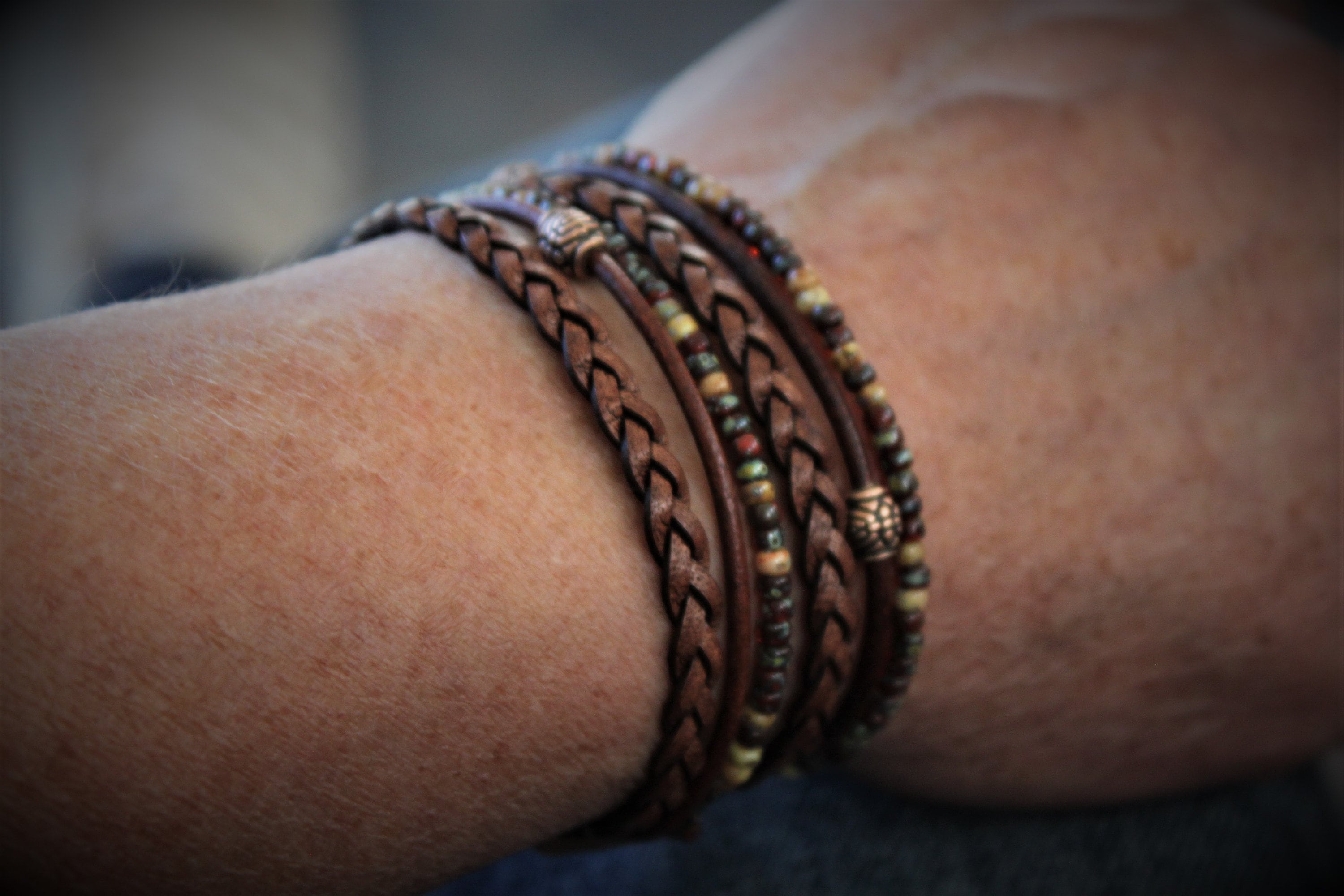 BohoWrapFrancesca Boho Leather Wrap Bracelet Miyoki Seed Beads Magnetic Clasp