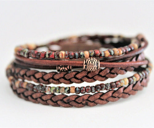 BohoWrapFrancesca Boho Leather Wrap Bracelet With Miyuki Beads
