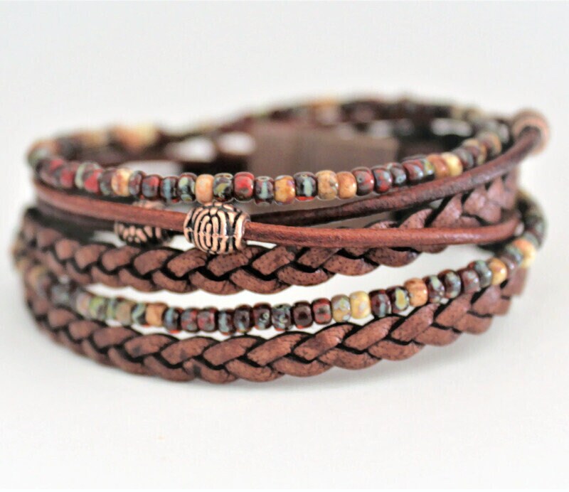 BohoWrapFrancesca Boho Leather Wrap Bracelet With Miyuki Beads