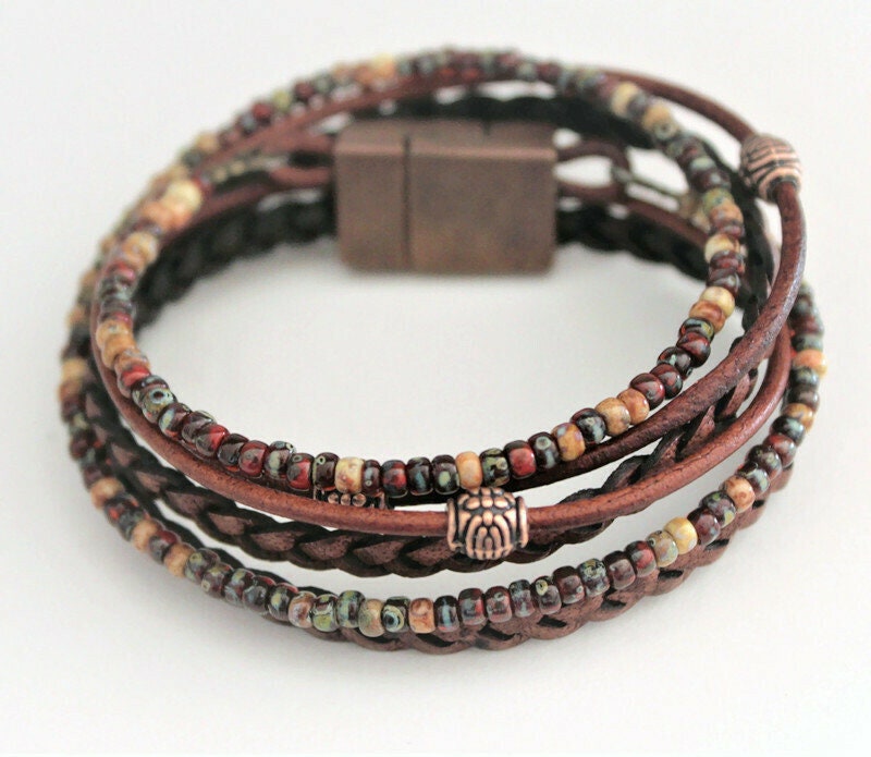 BohoWrapFrancesca Braided Leather Wrap Bracelet Miyoki Seed Beads
