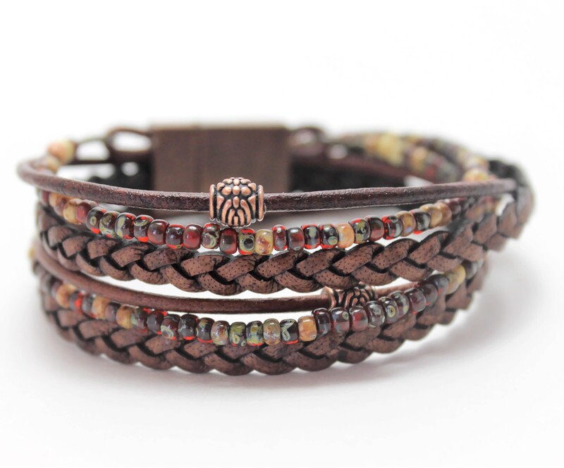 BohoWrapFrancesca Braided Leather Wrap Bracelet Miyoki Seed Beads