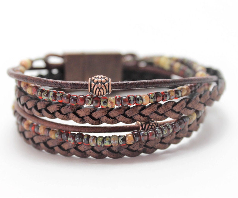 BohoWrapFrancesca Boho Leather Wrap Bracelet With Miyuki Beads