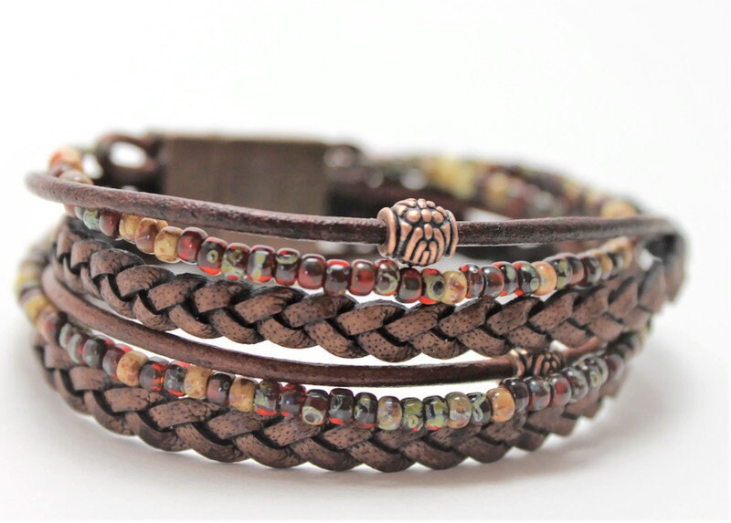 BohoWrapFrancesca Boho Leather Wrap Bracelet With Miyuki Beads