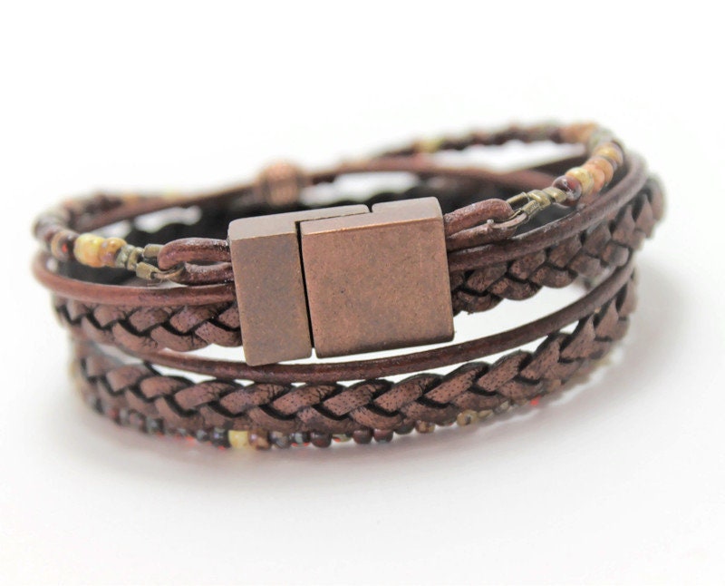 BohoWrapFrancesca Braided Leather Wrap Bracelet Miyoki Seed Beads