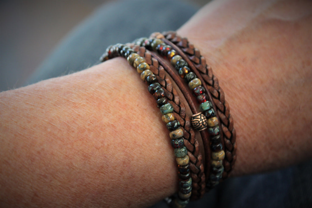 BohoWrapFrancesca Boho Leather Wrap Bracelet Braided Napa Miyuki Beads