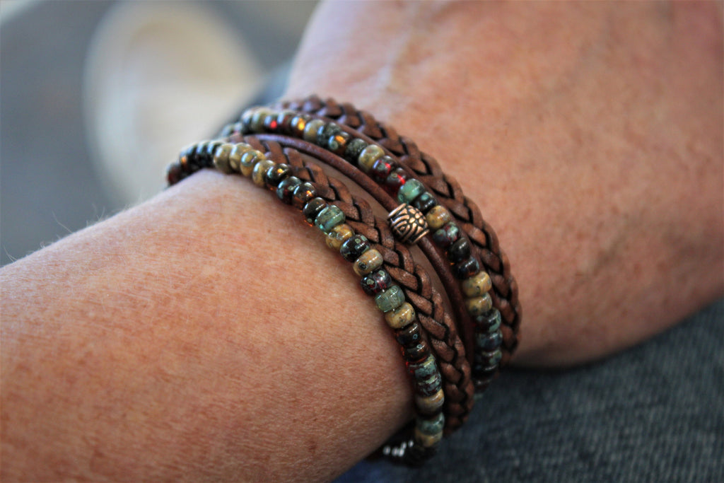 BohoWrapFrancesca Boho Leather Wrap Bracelet Braided Napa Miyuki Beads