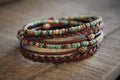 BohoWrapFrancesca Boho Leather Wrap Bracelet Earthy Beaded Stackable Jewelry