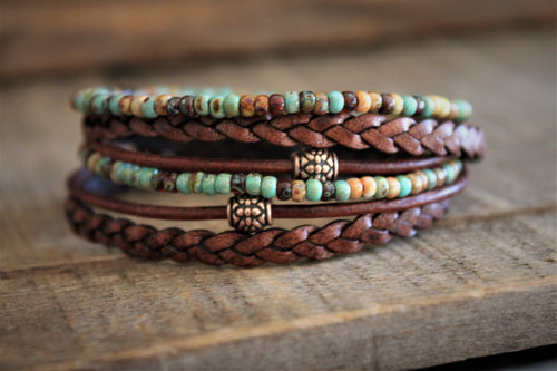 BohoWrapFrancesca Leather Wrap Bracelet Turquoise Beaded Boho