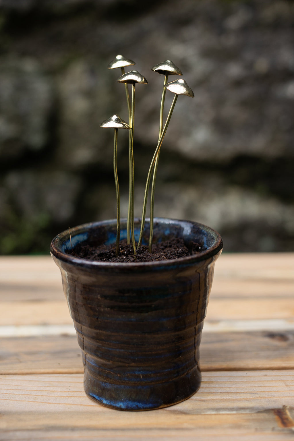 GazRye Handcrafted Brass Mushroom Garden Decoration Single Piece