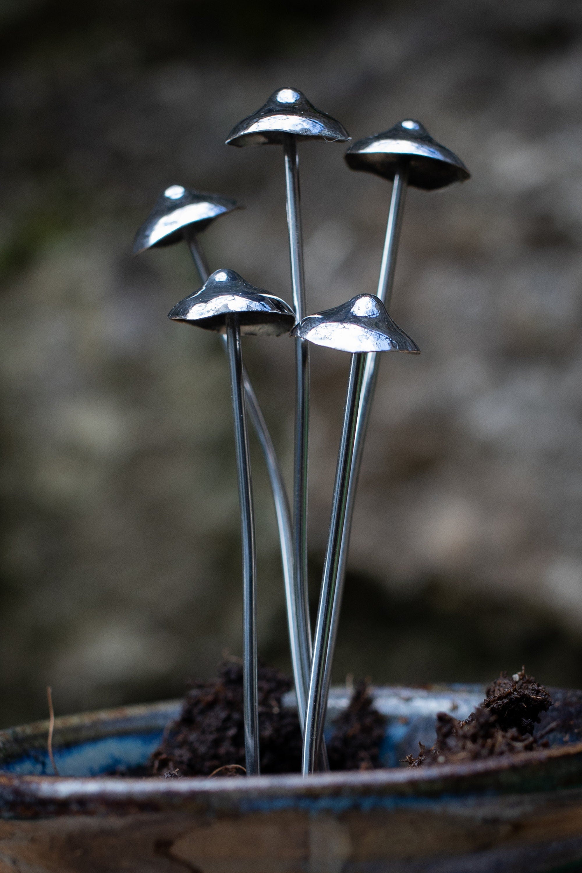 GazRye Handcrafted Stainless Steel Mushroom Garden Stake Single
