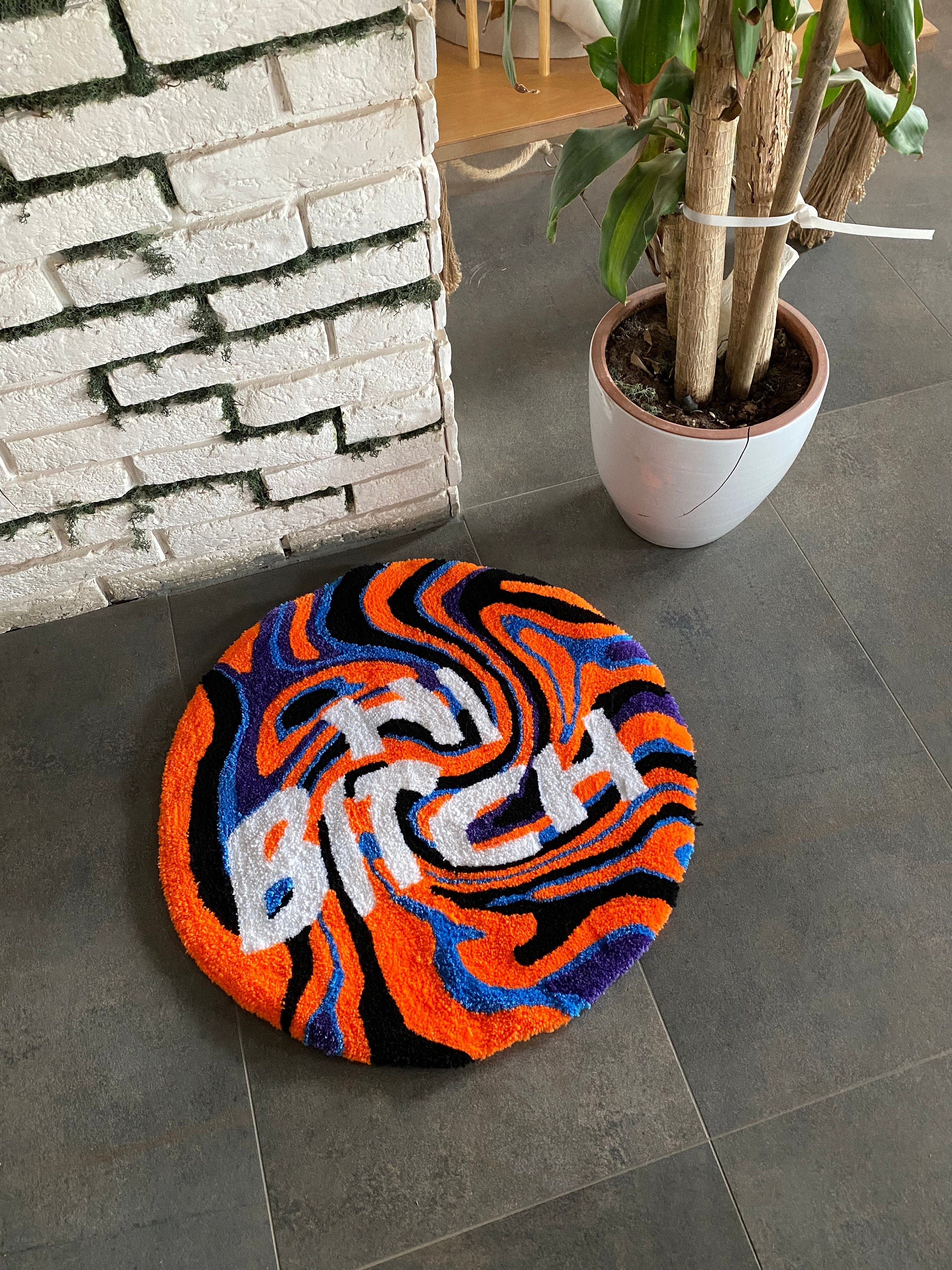 OrnnWorks Fluid Hi B1tch Fluffy Handmade Tufted Rug 28in