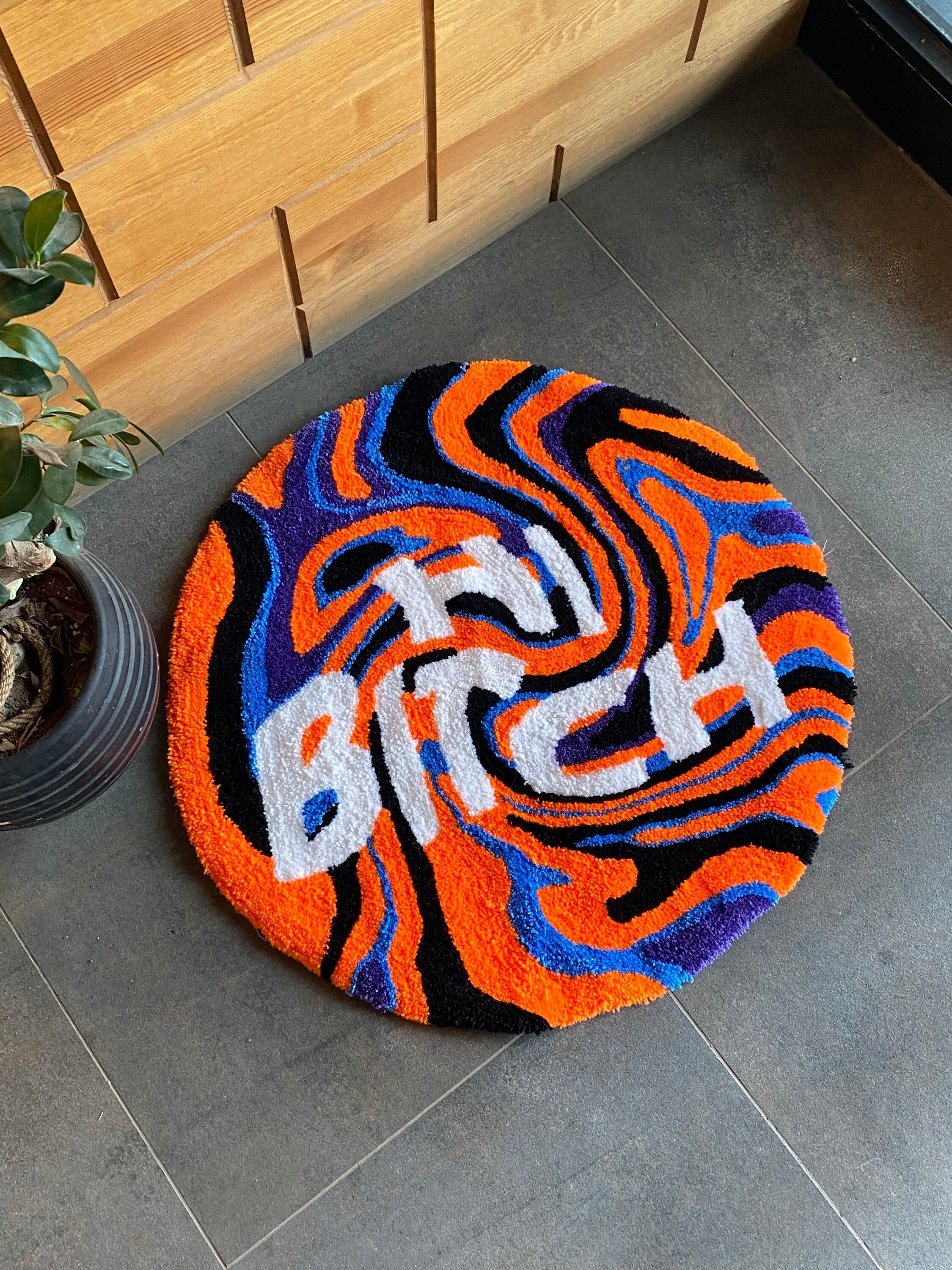 OrnnWorks Fluid Hi B1tch Fluffy Handmade Tufted Rug 28in