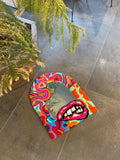 OrnnWorks Lips & Chaotic Rainbow Fluid Fluffy Mirror Rug Handmade