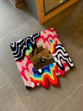 OrnnWorks Rainbow Chaotic LSD Fluid Mushroom Handmade Fluffy Mirror Rug 19.7in