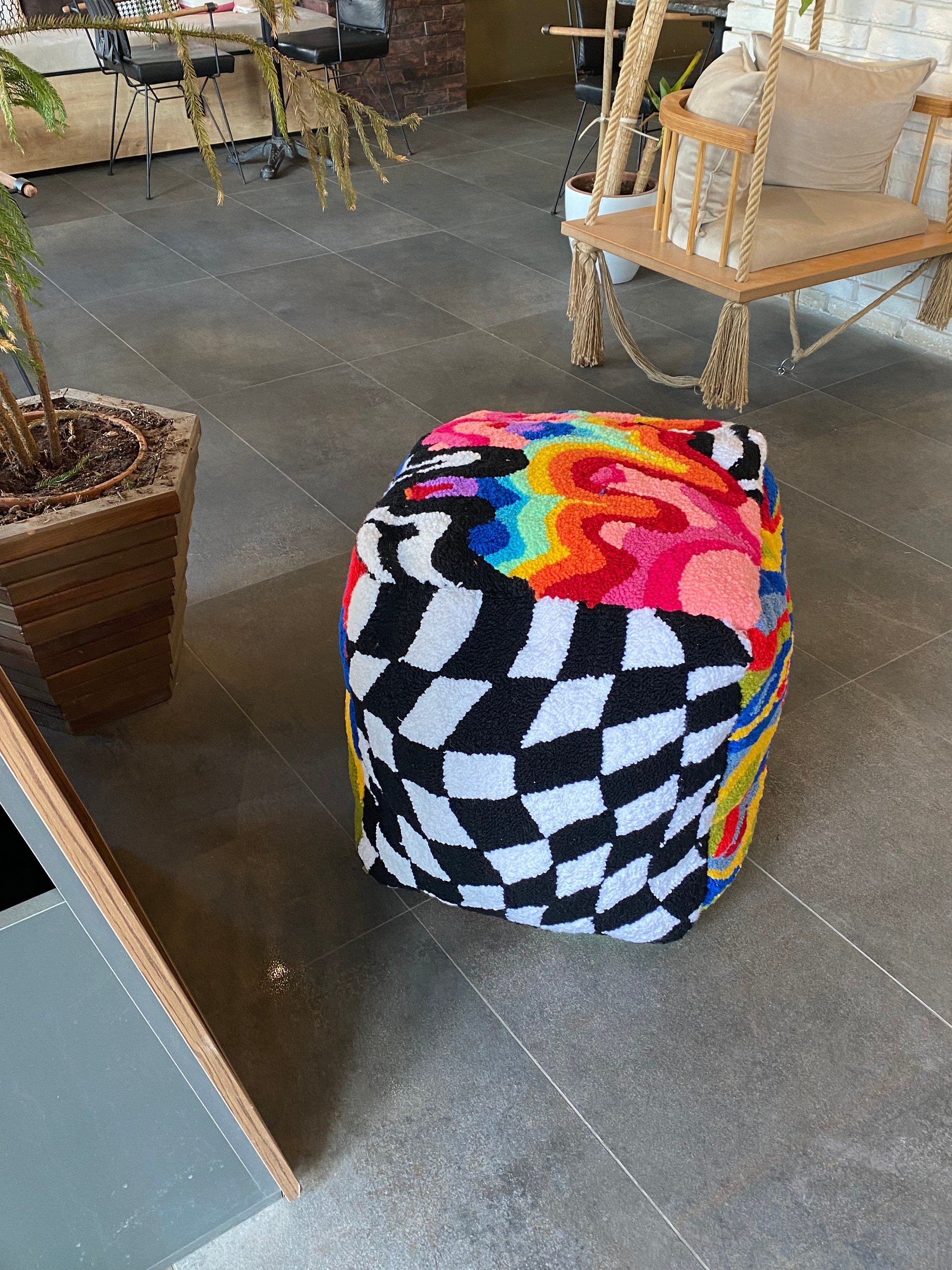 OrnnWorks Tufted Ottoman Pouf Cover Unstuffed Bohemian Square