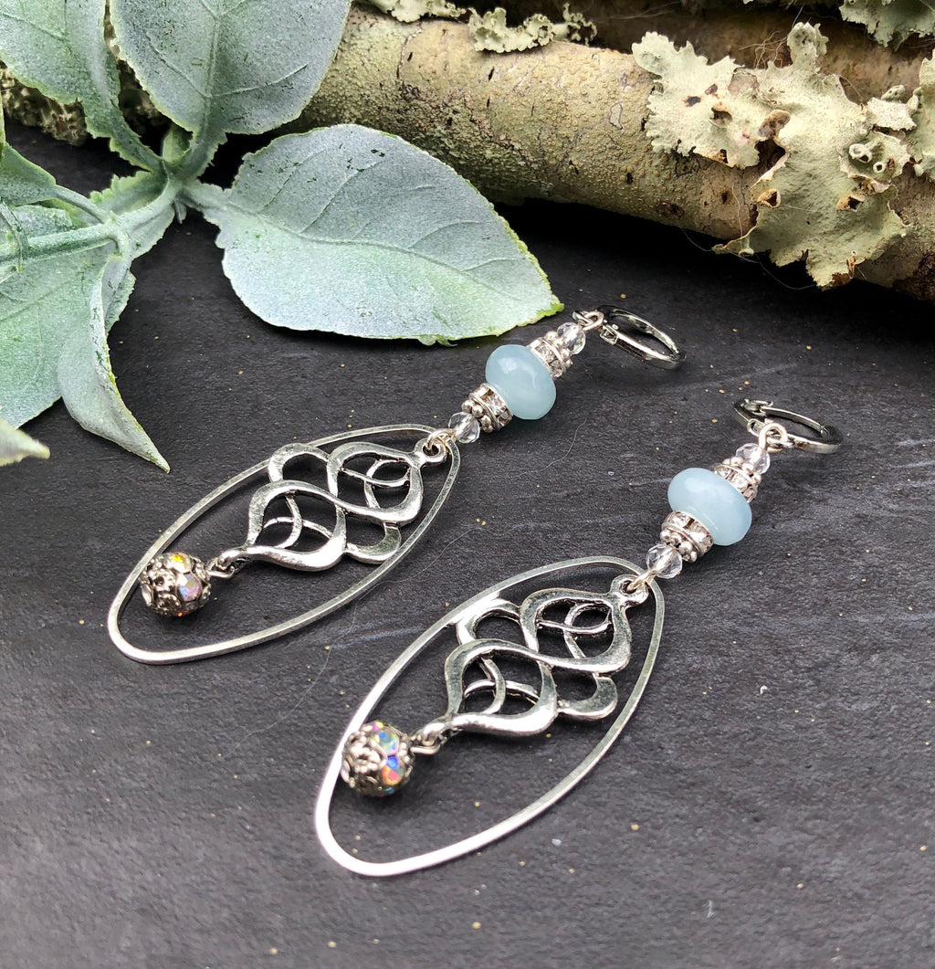 MossberryandStone Aquamarine Silver Long Dangle Earrings