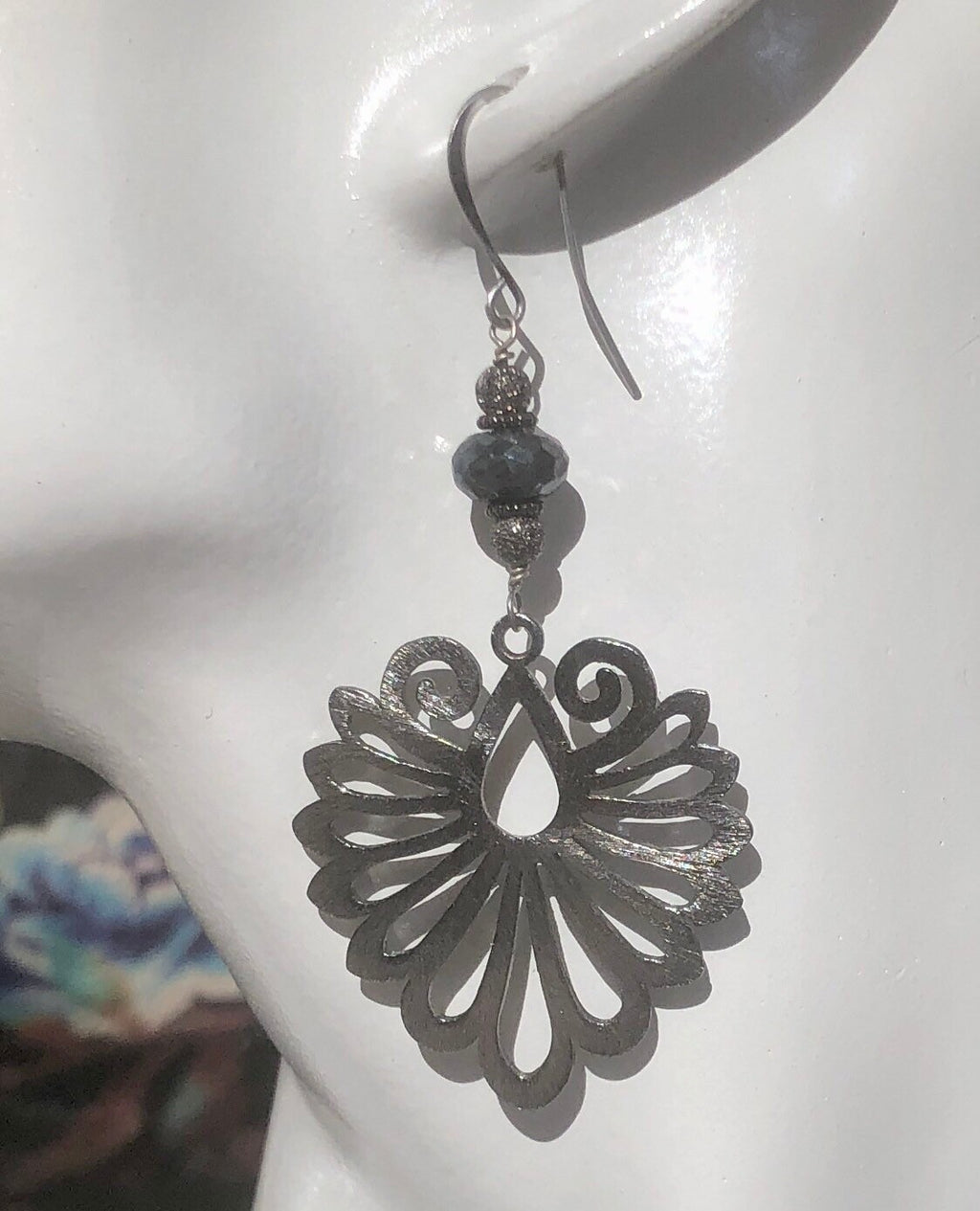MossberryandStone Gunmetal Labradorite Phoenix Wing Dangle Earrings