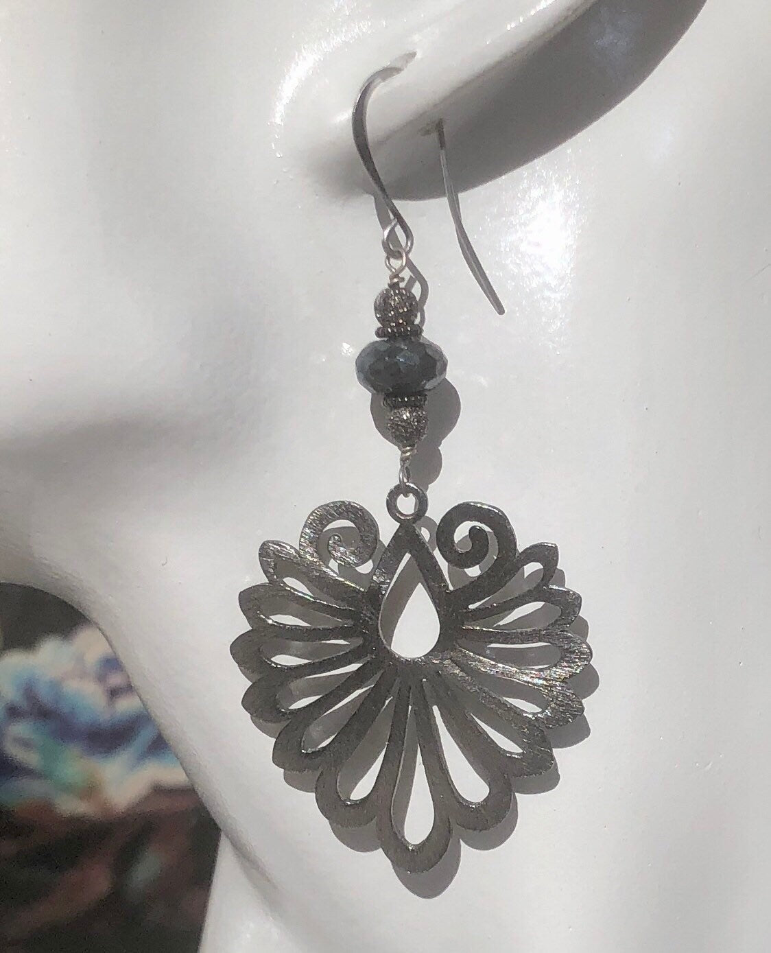 MossberryandStone Gunmetal Labradorite Phoenix Wing Dangle Earrings
