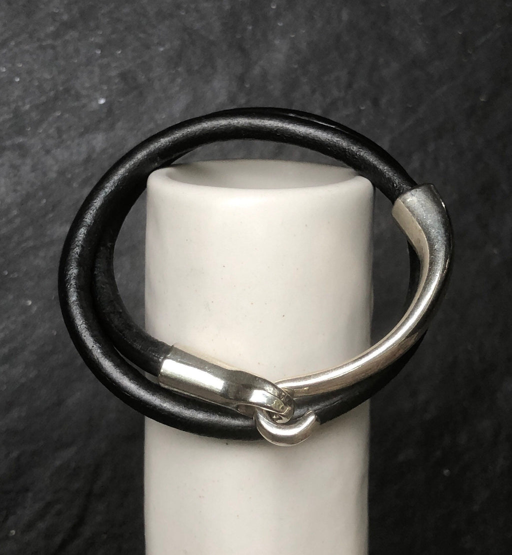 MossberryandStone Leather Double Wrap Bracelet Chunky Silver Clasp