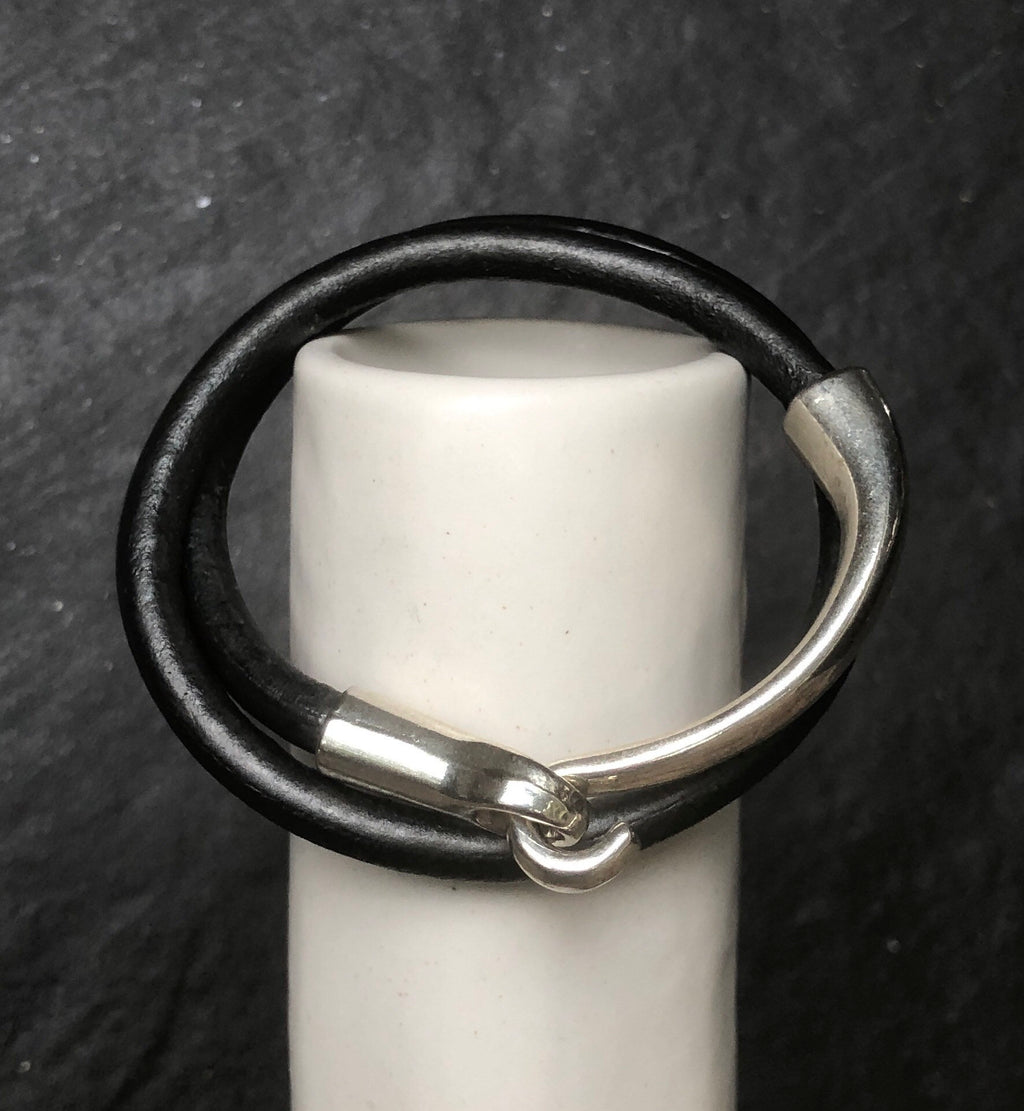 MossberryandStone Leather Double Wrap Bracelet 5mm Chunky Silver Clasp