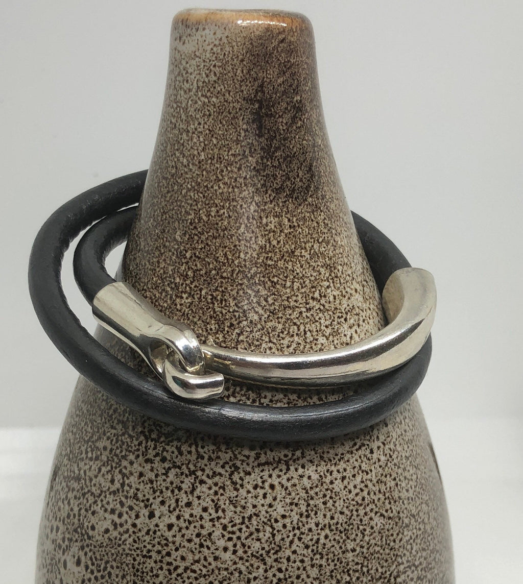 MossberryandStone Leather Double Wrap Bracelet 5mm Chunky Silver Clasp