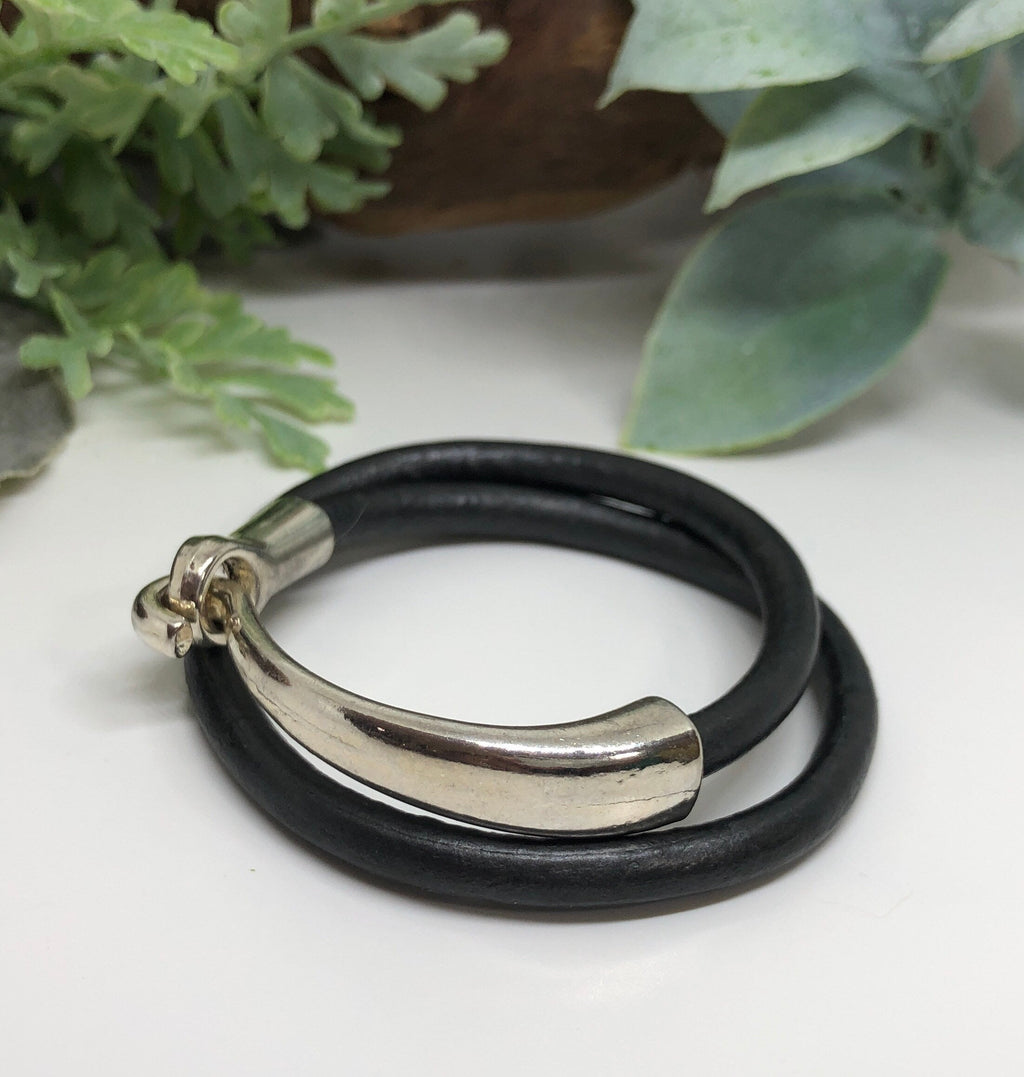 MossberryandStone Leather Double Wrap Bracelet with Silver Clasp