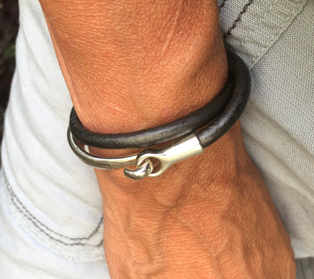 MossberryandStone Leather Double Wrap Bracelet with Silver Clasp