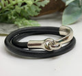 MossberryandStone Leather Double Wrap Bracelet 5mm Chunky Silver Clasp