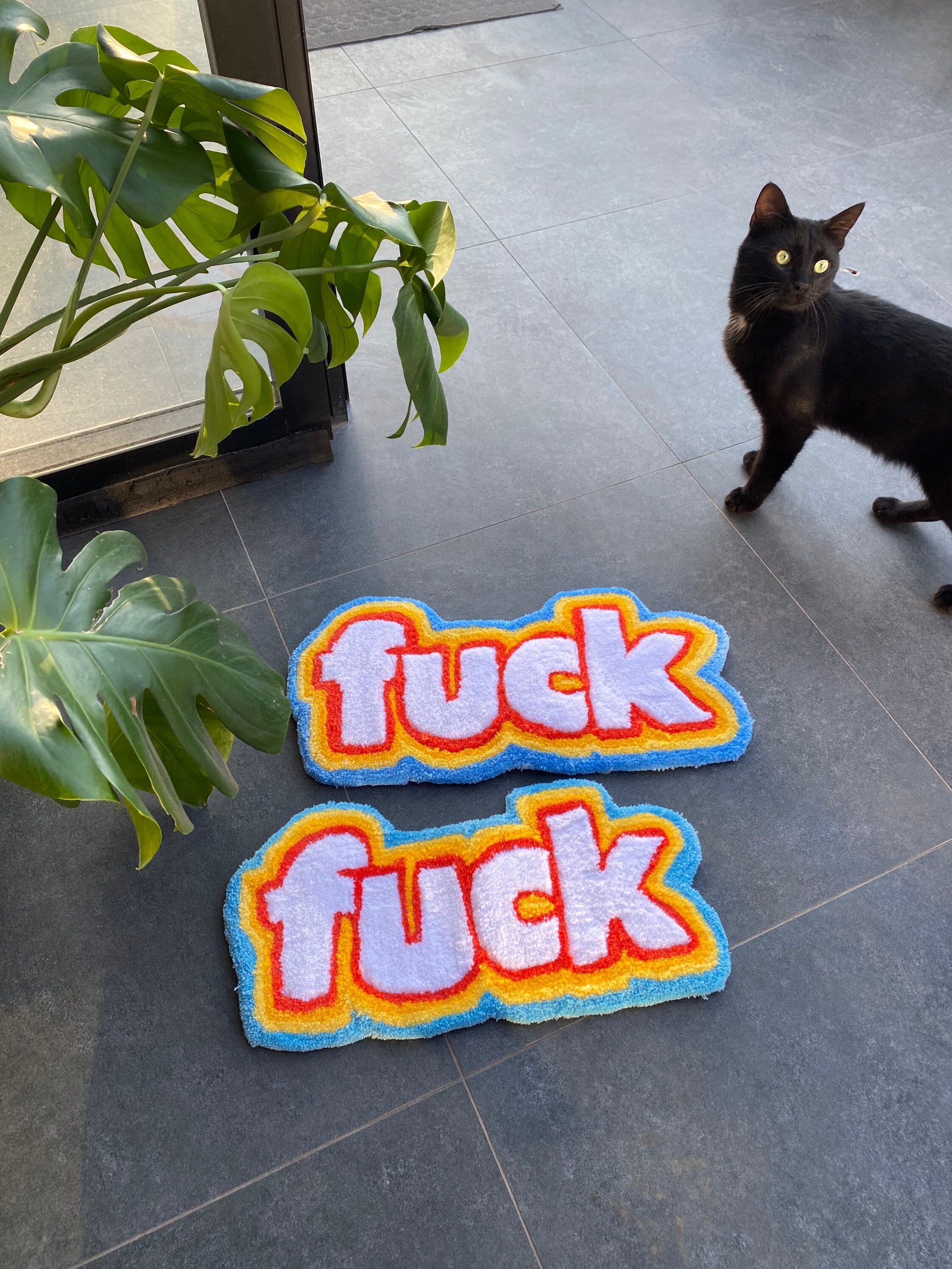 OrnnWorks Rainbow 'F*ck' Fluffy Tufted Rug Customized Design