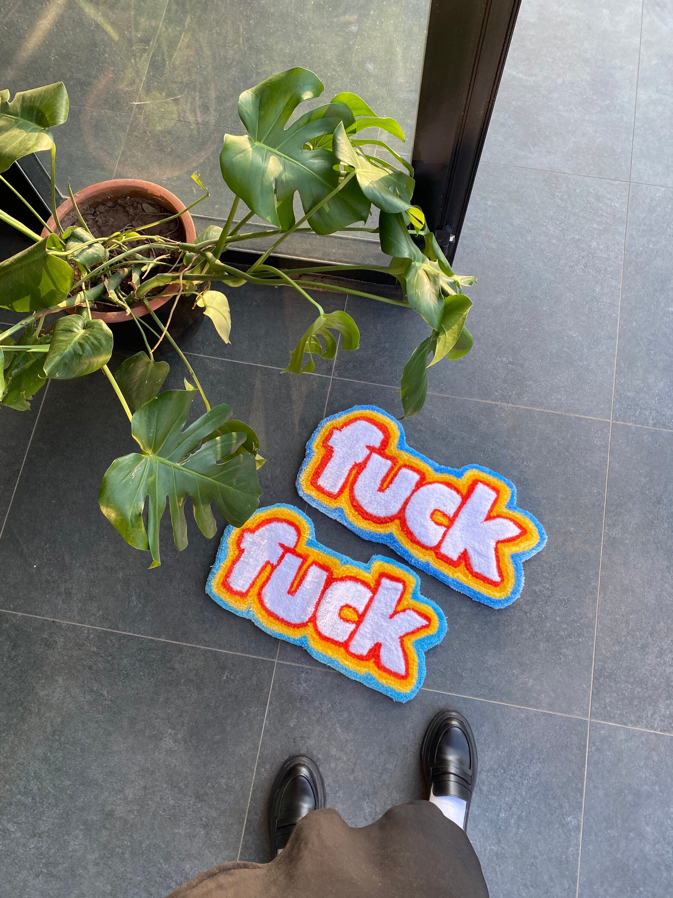 OrnnWorks Rainbow 'F*ck' Fluffy Tufted Rug Customized Design