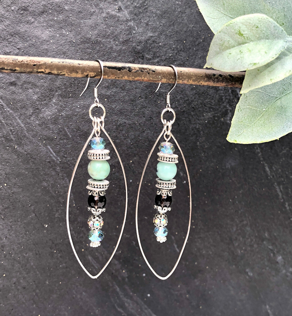 MossberryandStone Robin's Egg Agate Smoky Quartz Long Dangle Earrings