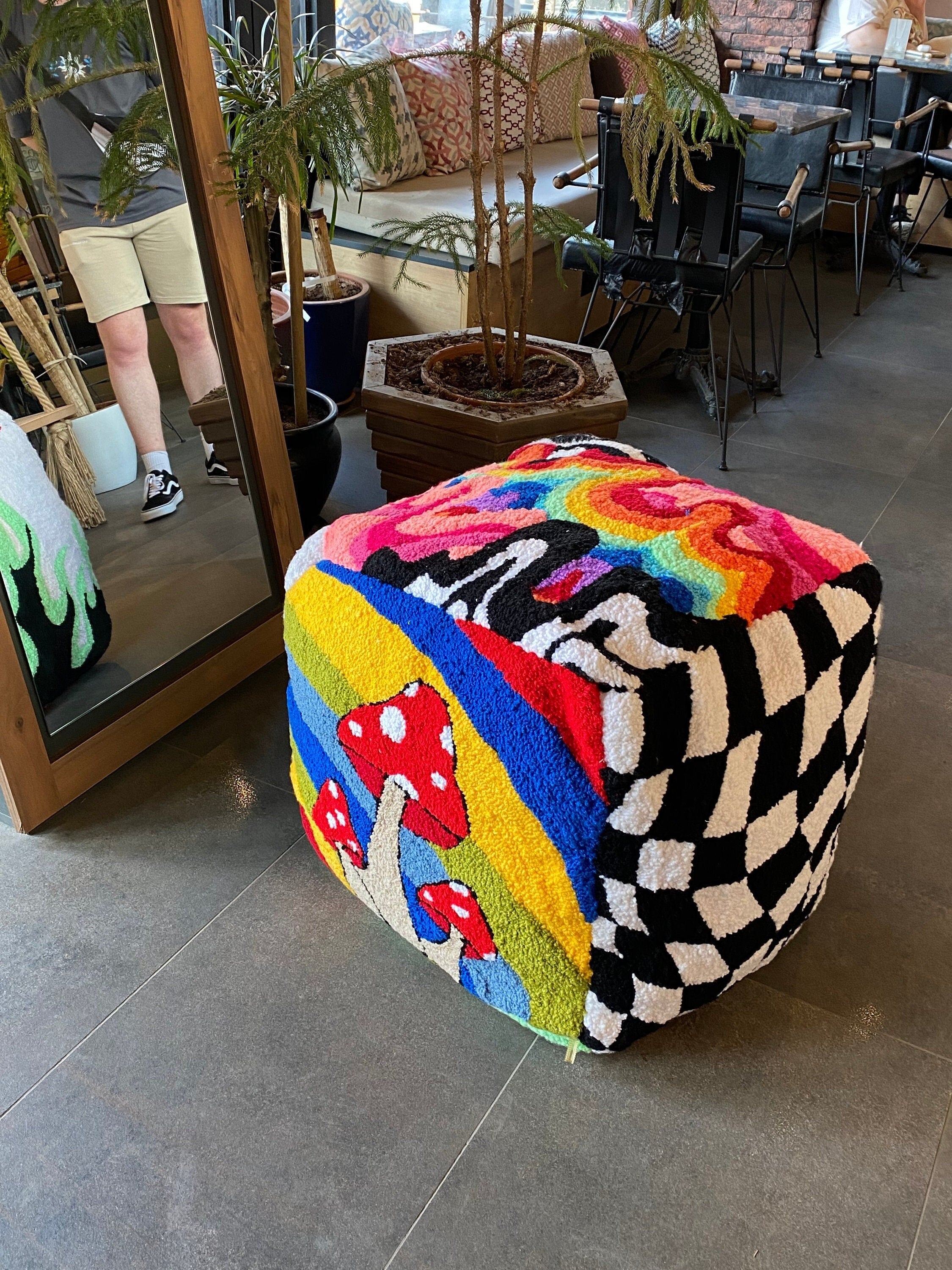 OrnnWorks Tufted Ottoman Pouf Cover Unstuffed Bohemian Square